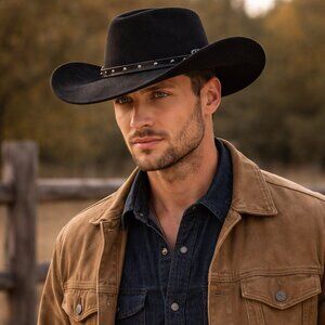 Vintage Black Felt Western Cowboy Hat • Studded Band • Texas Hat Company Pigalle